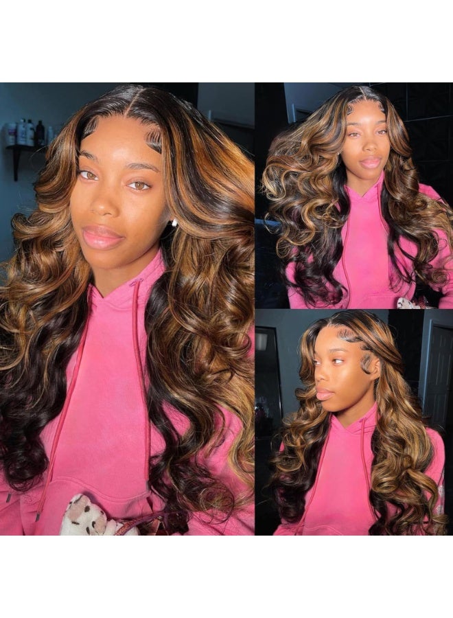 26 Inch Body Wave Lace Front Wig with Balayage Brown Highlights, Pre-Plucked Hairline - Image 5