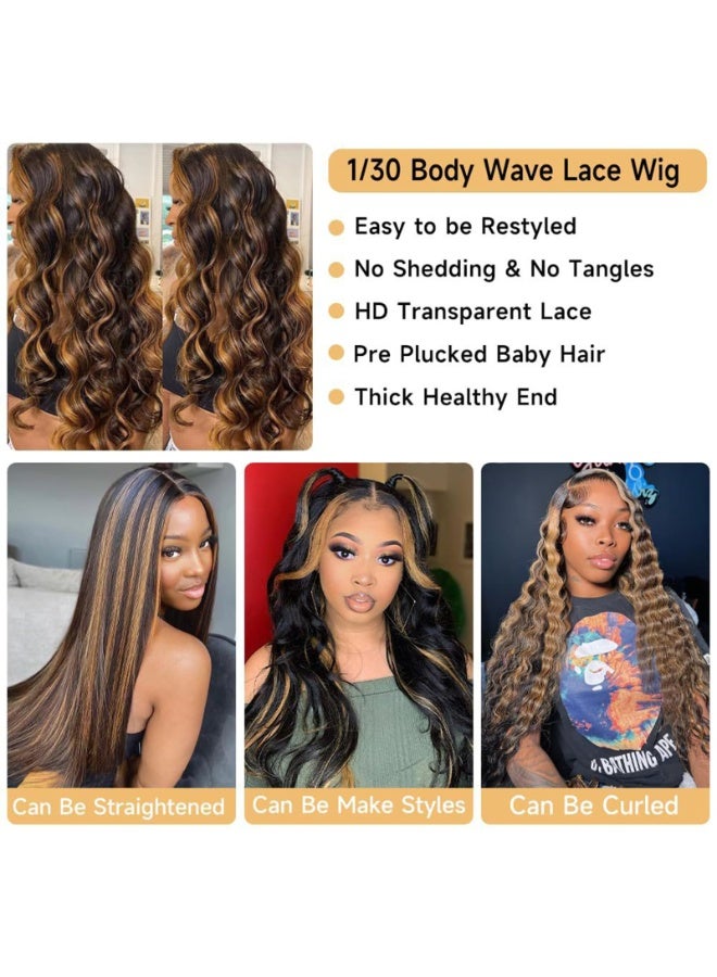 26 Inch Body Wave Lace Front Wig with Balayage Brown Highlights, Pre-Plucked Hairline - Image 4