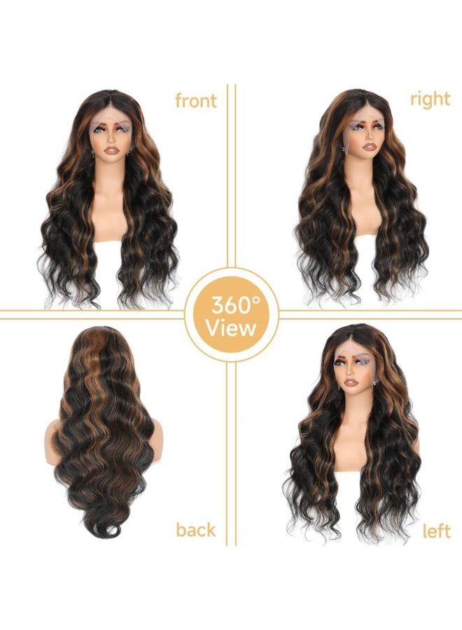 26 Inch Body Wave Lace Front Wig with Balayage Brown Highlights, Pre-Plucked Hairline - Image 3