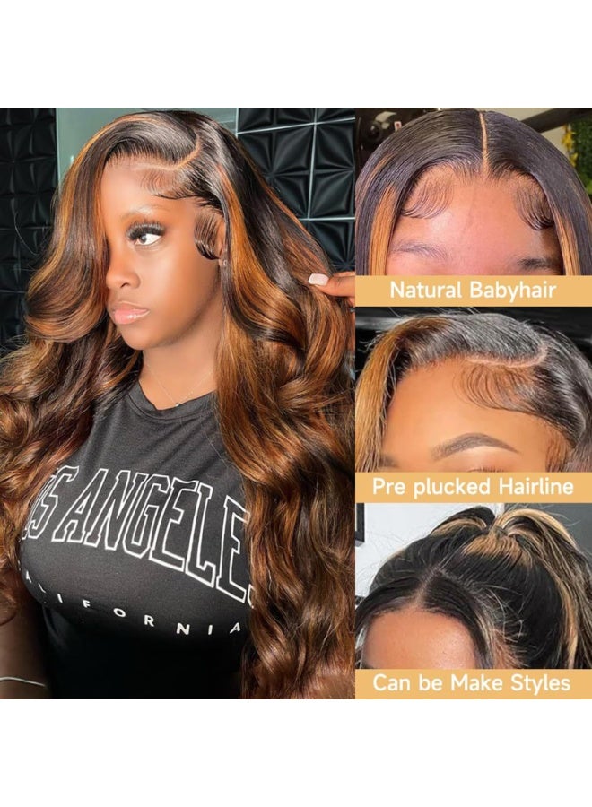 26 Inch Body Wave Lace Front Wig with Balayage Brown Highlights, Pre-Plucked Hairline - Image 2