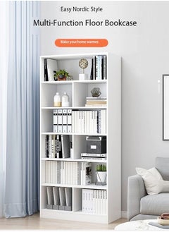 fashionhome 5 طبقات متعددة الوظائف للتخزين، أرفف كتب ذات نمط إبداعي قابلة للتعديل، خزانة كتب حديثة طويلة، عرض 15 مم، رف تخزين الأثاث الخشبي السميك لغرفة النوم وغرفة المعيشة والمكتب المنزلي، 60 × 24 × 180 سم  - Image 3