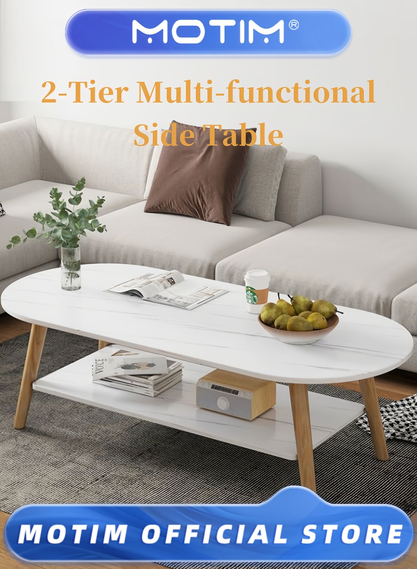 Table with Open Shelving for Storage and Display 2 Tier Sofa Coffee Tea Table Small Modern Furniture for Living Room and Home Office