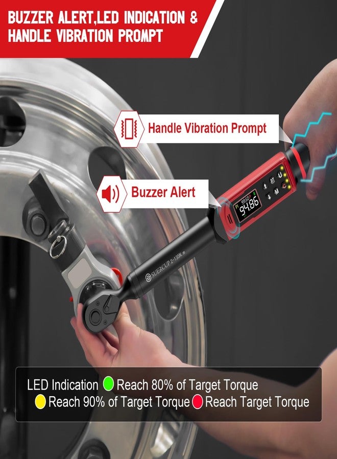SUERCUP 3/8-inch Digital Torque Wrench(1.5-99.6Ft.Lb/2-135Nm) ±1% Accuracy Digital Torque Wrench with Vibration, Buzzer,LED Notification and Four Units of Measure, for Motorcycle, Auto Repair - Image 4