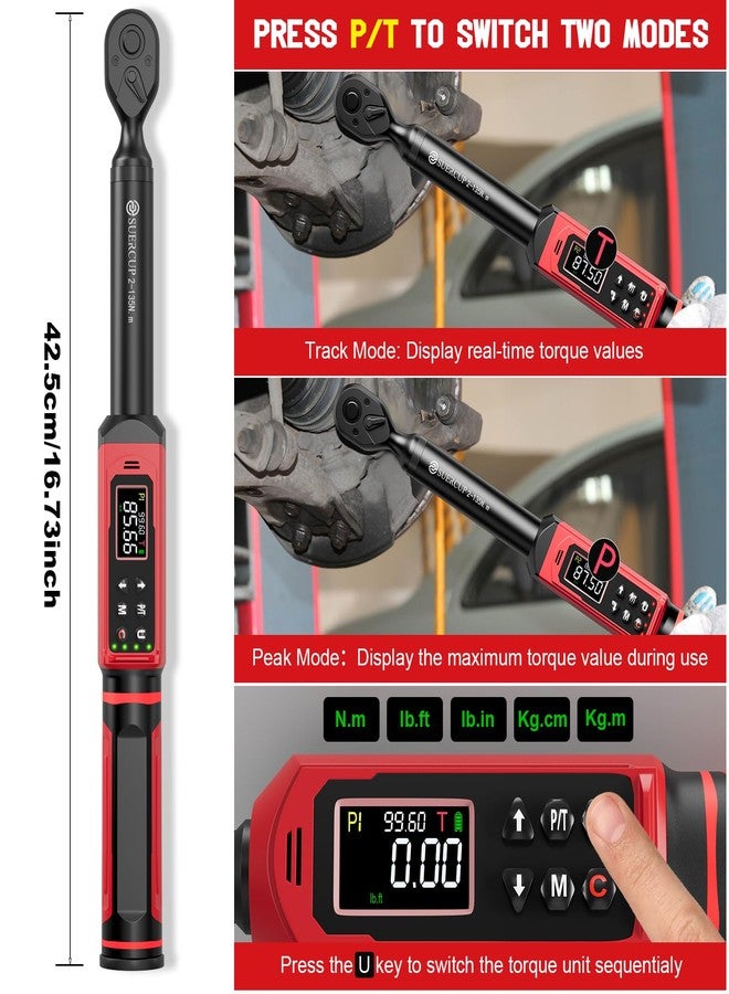 SUERCUP 3/8-inch Digital Torque Wrench(1.5-99.6Ft.Lb/2-135Nm) ±1% Accuracy Digital Torque Wrench with Vibration, Buzzer,LED Notification and Four Units of Measure, for Motorcycle, Auto Repair - Image 3