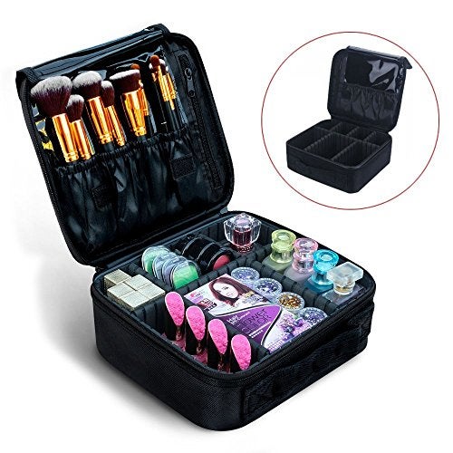 GRAZIA Makeup Cosmetic Storage Case with Adjustable Compartment (Black) - Image 4