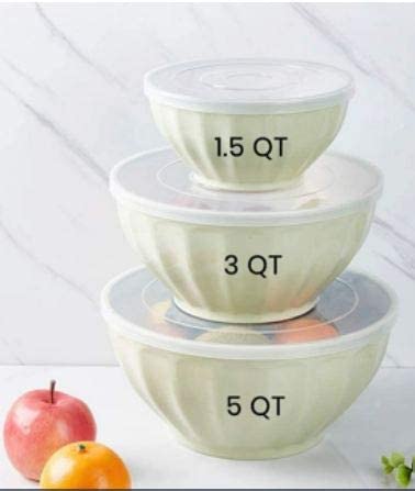 Grofly 3 Pcs Assorted Storage Salad Bowls Melamine with Clear Airtight Lids for Keep Fresh Small Mixing Serving Bowls Non Slip Microwave Safe Freezer Safe for Home KitchenMulti - Image 2