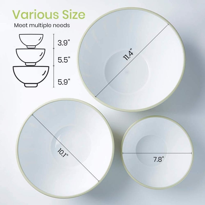Grofly 3 Pcs Assorted Storage Salad Bowls Melamine with Clear Airtight Lids for Keep Fresh Small Mixing Serving Bowls Non Slip Microwave Safe Freezer Safe for Home KitchenMulti - Image 3