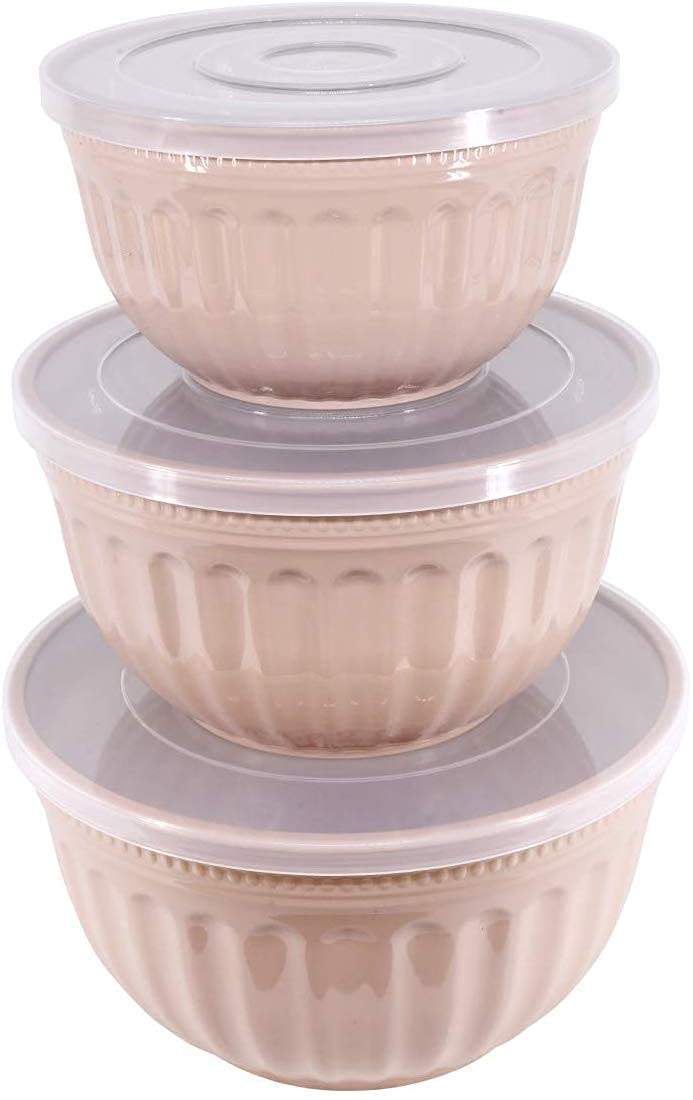 Grofly 3 Pcs Assorted Storage Salad Bowls Melamine with Clear Airtight Lids for Keep Fresh Small Mixing Serving Bowls Non Slip Microwave Safe Freezer Safe for Home KitchenMulti - Image 1