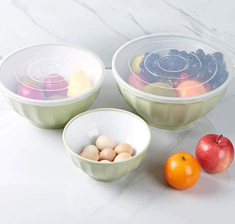 Grofly 3 Pcs Assorted Storage Salad Bowls Melamine with Clear Airtight Lids for Keep Fresh Small Mixing Serving Bowls Non Slip Microwave Safe Freezer Safe for Home KitchenMulti - Image 4