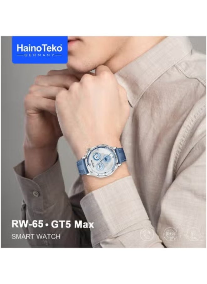 Haino Teko RW-64 GT5 Max Smartwatch for Men – Large AMOLED Display with Vibrant Colors and Clear Visibility – Built-in Voice Assistant for Hands-Free Control – Includes 3 Pair Straps for Style Versatility – Sleek Blue Design with Advanced Fitness Tracking and Smart Notifications  - Image 4