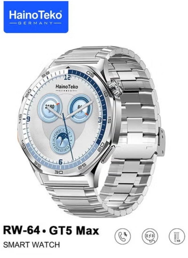 Haino Teko RW-64 GT5 Max Smartwatch for Men – Large AMOLED Display with Vibrant Colors and Clear Visibility – Built-in Voice Assistant for Hands-Free Control – Includes 3 Pair Straps for Style Versatility – Sleek Blue Design with Advanced Fitness Tracking and Smart Notifications  - Image 2