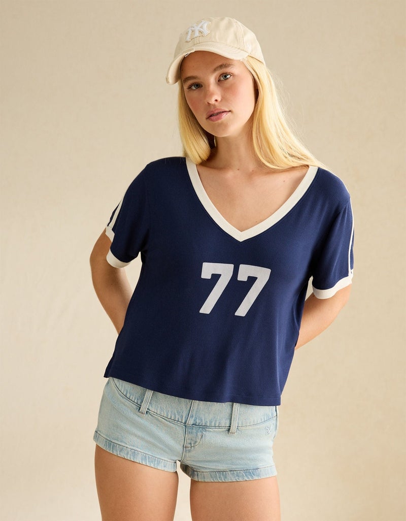 American Eagle AE Soft & Sexy Ribbed V-Neck T-Shirt - Image 1