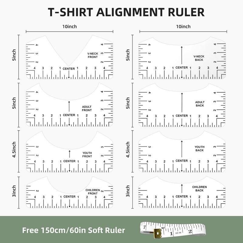 MFJUNS 10 Pcs T-Shirt Ruler Guide - Tshirt Measurement Tools For Children Youth Adult  V-Neck/Round Pvc Rule Rulers Designs Heat Press Accessories For Vinyl Alignment  Heat Press - Image 2