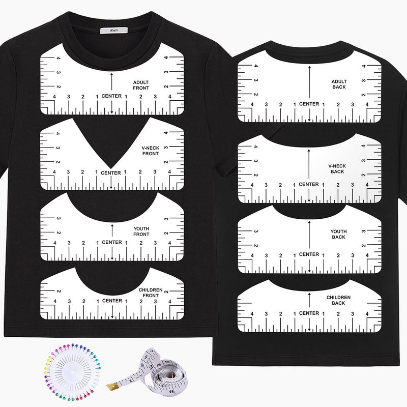 MFJUNS 10 Pcs T-Shirt Ruler Guide - Tshirt Measurement Tools For Children Youth Adult  V-Neck/Round Pvc Rule Rulers Designs Heat Press Accessories For Vinyl Alignment  Heat Press - Image 1