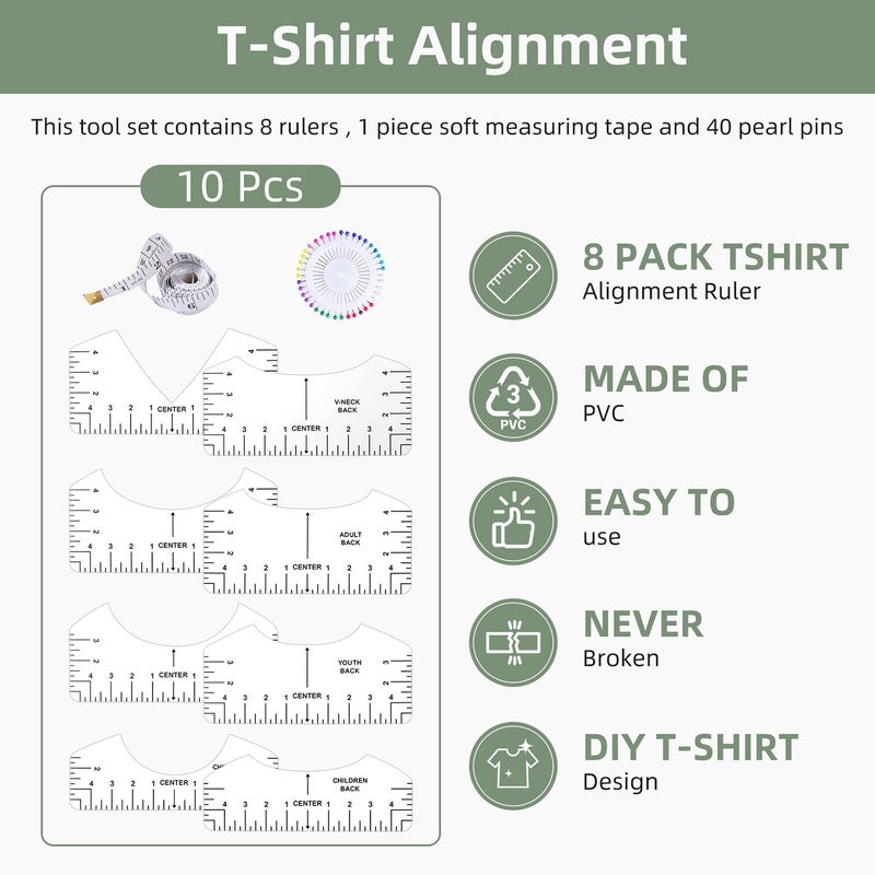 MFJUNS 10 Pcs T-Shirt Ruler Guide - Tshirt Measurement Tools For Children Youth Adult  V-Neck/Round Pvc Rule Rulers Designs Heat Press Accessories For Vinyl Alignment  Heat Press - Image 3