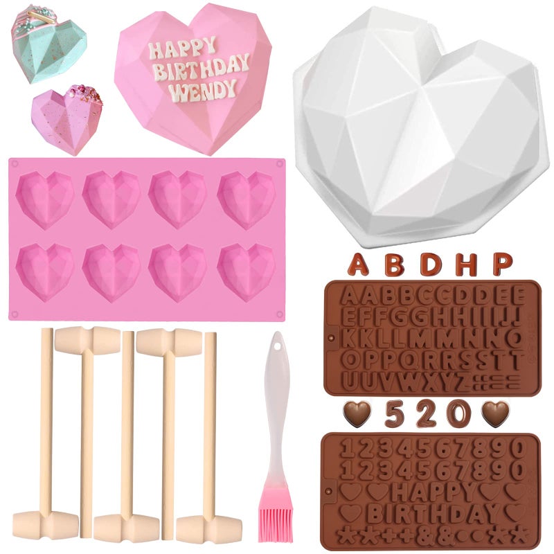 Breakable Heart Mold Kit for Chocolate With Hammer  8 Cavity Diamond Shaped Silicone Mold for Baking 88 Large Valentine Candy Making