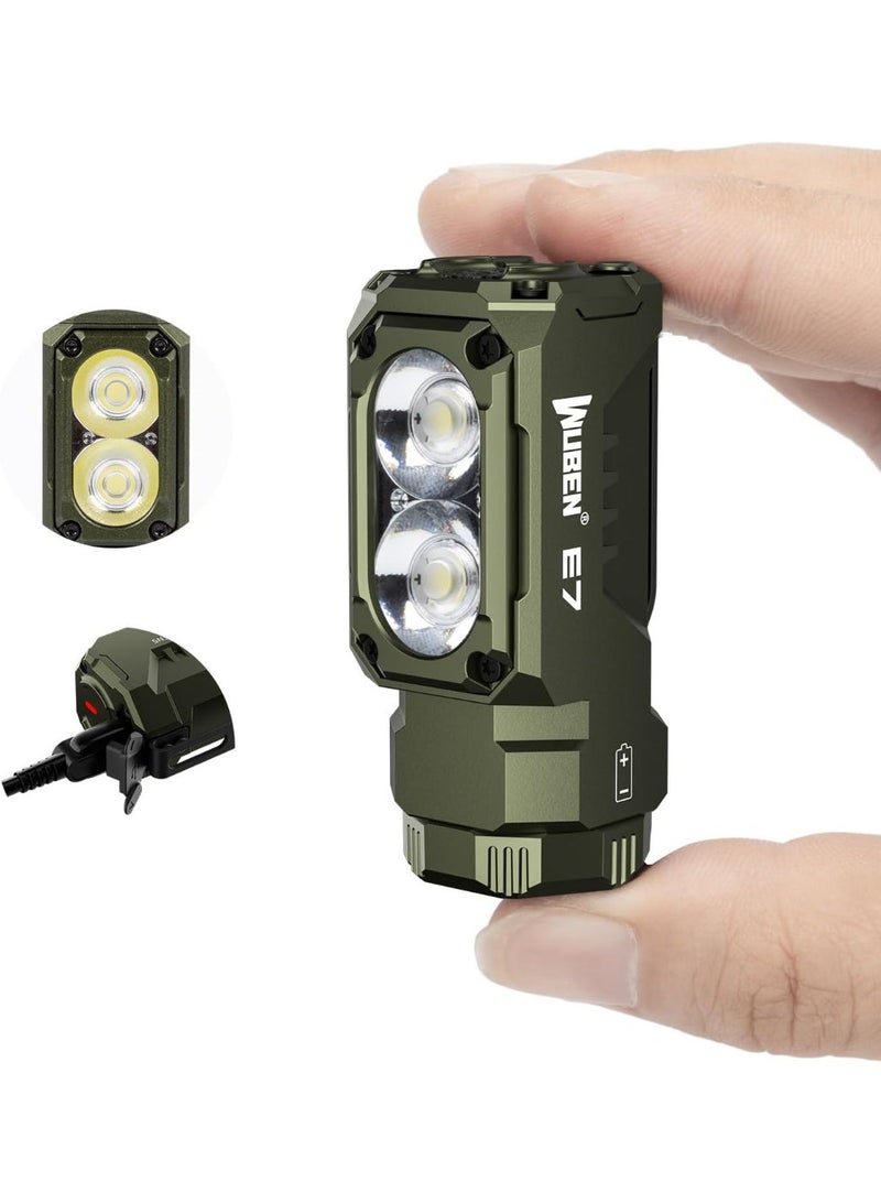 WUBEN E7 1800 Lumen Rechargeable Mini Flashlight with Magnet - Super Bright 6 Modes ArmyGreen EDC Flashlight, Typ-C Rechargeable LED; IPX8 Pocket Flashlight for Headlamp Use, Rescue, Camping - Image 1