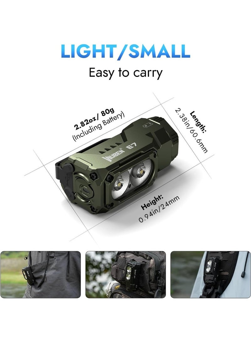 WUBEN E7 1800 Lumen Rechargeable Mini Flashlight with Magnet - Super Bright 6 Modes ArmyGreen EDC Flashlight, Typ-C Rechargeable LED; IPX8 Pocket Flashlight for Headlamp Use, Rescue, Camping - Image 4