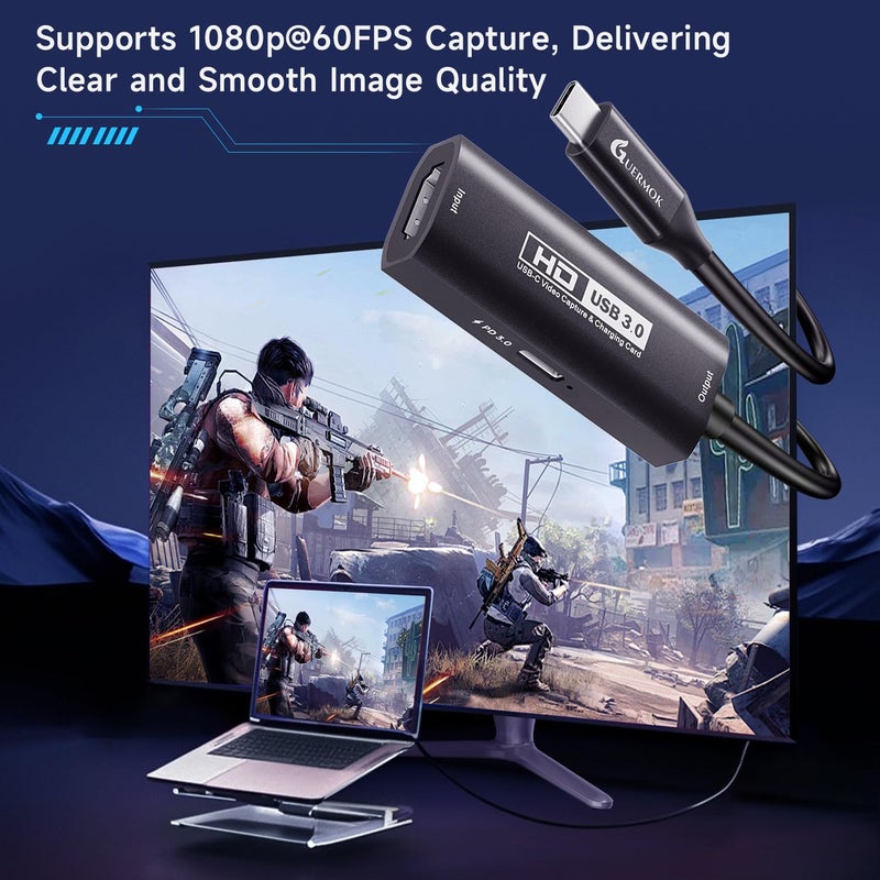 Guermok 4K USB3.0 Video Capture Card with PD 100W, 2K@30FPS or 1080P@60FPS HDMI to USB-A/C Capture Card for Streaming, Works with iPad Quest 3, Mac OS, Switch2/1 PS5/4, Xbox, Camera, Black - Image 5