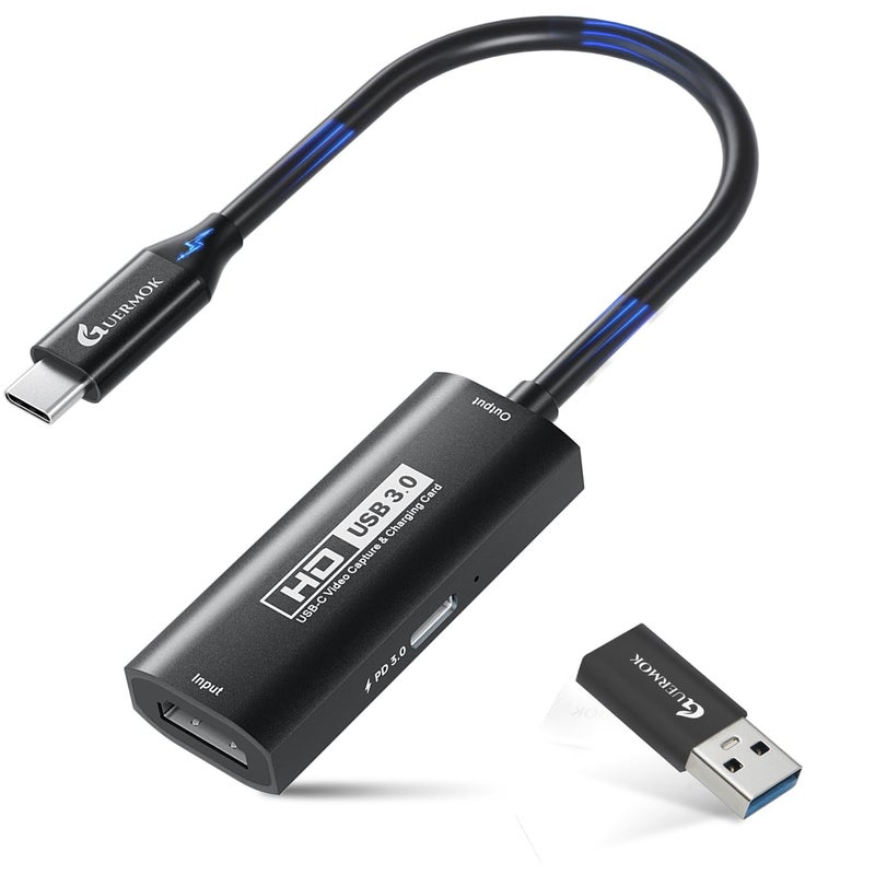 Guermok 4K USB3.0 Video Capture Card with PD 100W, 2K@30FPS or 1080P@60FPS HDMI to USB-A/C Capture Card for Streaming, Works with iPad Quest 3, Mac OS, Switch2/1 PS5/4, Xbox, Camera, Black - Image 1