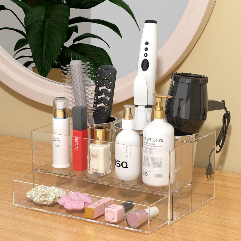 NIUBEE Hair Tool Organizer, Clear Acrylic Hair Dryer and Styling Organizer with Drawer, Bathroom Countertop Blow Dryer Holder, Vanity Caddy Storage Stand for Accessories, Makeup, Toiletries - Image 5