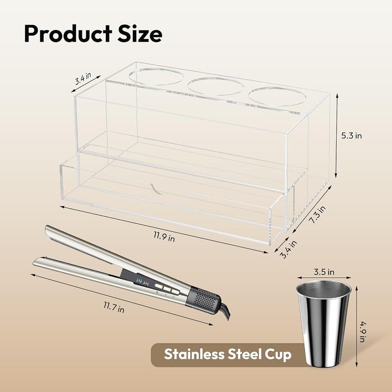 NIUBEE Hair Tool Organizer, Clear Acrylic Hair Dryer and Styling Organizer with Drawer, Bathroom Countertop Blow Dryer Holder, Vanity Caddy Storage Stand for Accessories, Makeup, Toiletries - Image 3