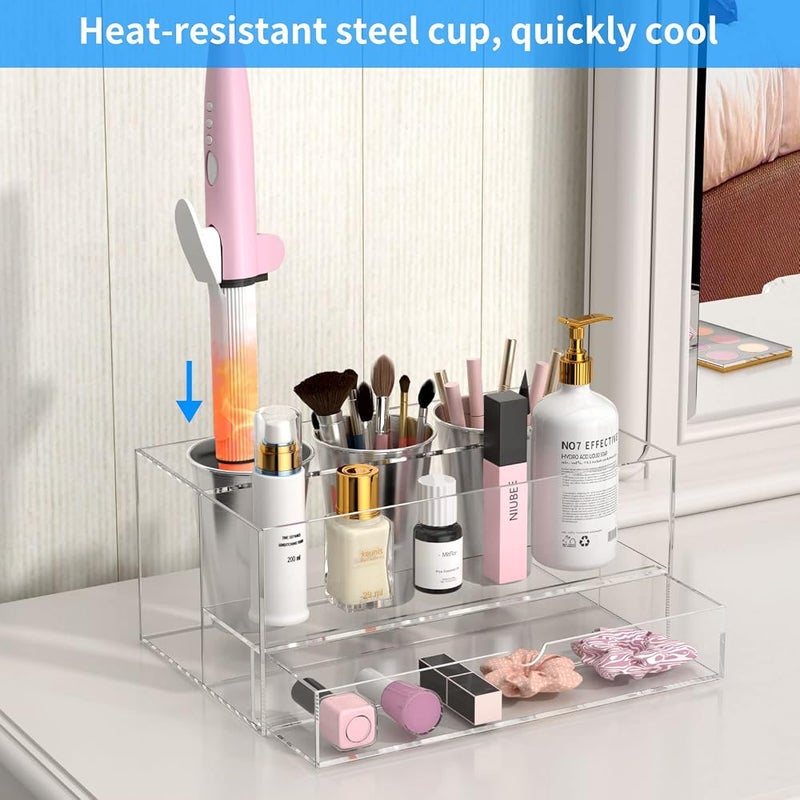 NIUBEE Hair Tool Organizer, Clear Acrylic Hair Dryer and Styling Organizer with Drawer, Bathroom Countertop Blow Dryer Holder, Vanity Caddy Storage Stand for Accessories, Makeup, Toiletries - Image 2