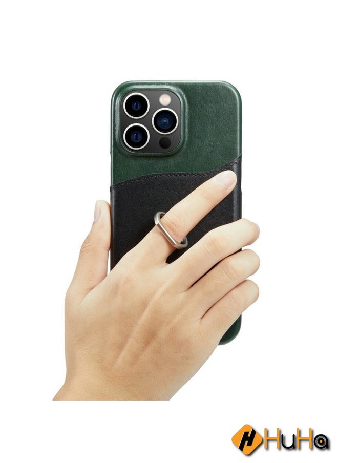 Generic - Case Cover For iPhone 15 Pro Fierre Shann Oil Wax Texture Genuine Leather Back Cover Phone Case Black - Image 1