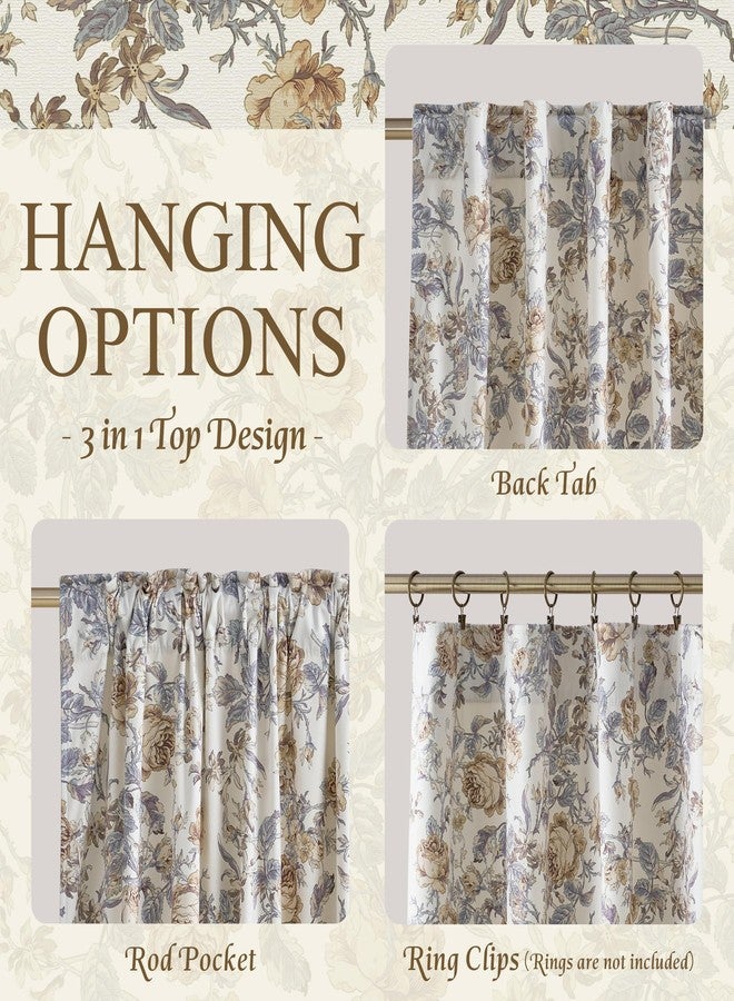 StangH Printed Floral Curtains 84 inches Long, Vintage Flower Pattern on Beige Velvet Curtains French Country Thermal Insulated Sliding Door Panels for Living Room, W52 x L84, 2 Panels - Image 5