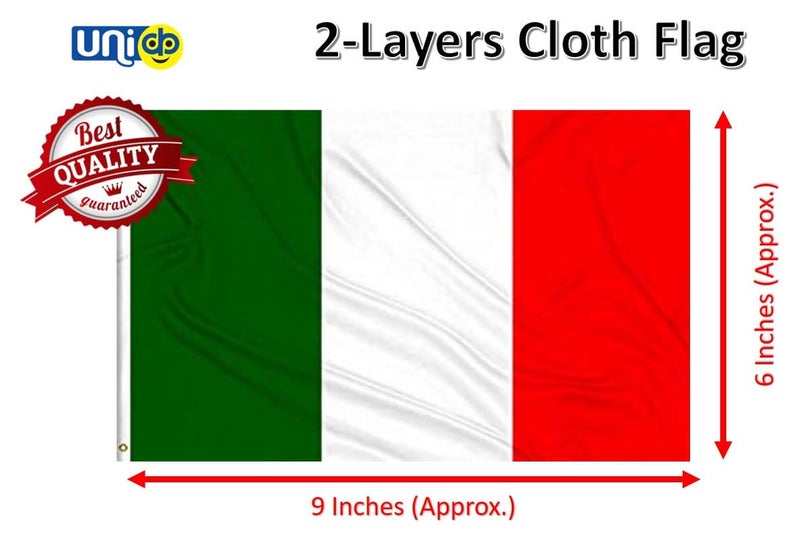 Uniq ITALY Flag - Shining & Bright Cotton Cloth with Elegant Brass Base and Single Rod Stand - Image 2