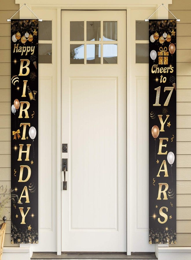 PAKBOOM Happy Birthday Cheers to 17 Years Black Gold Yard Sign Door Banner 17th Birthday Decorations Party Supplies - Image 1