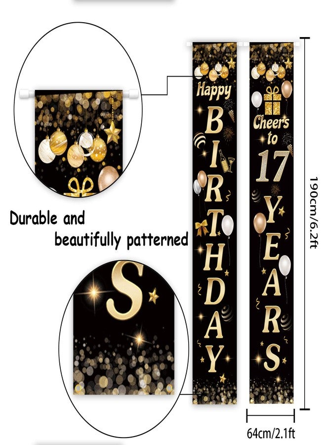 PAKBOOM Happy Birthday Cheers to 17 Years Black Gold Yard Sign Door Banner 17th Birthday Decorations Party Supplies - Image 2