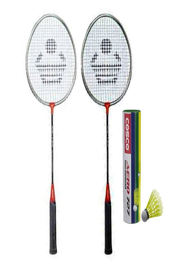 Cosco Cb-90 Badminton Racket Pair With Aero 727 Nylon Shuttle Cock
