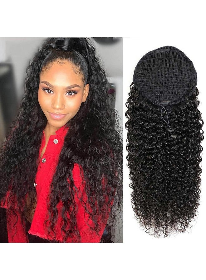seelaak Eelaak Black Curly Long Ponytail Extension Drawstring Ponytails For Black Women Remy Human Hair Extensions Curly Ponytail With 2 Clips(1B 18 Inch) - Image 2