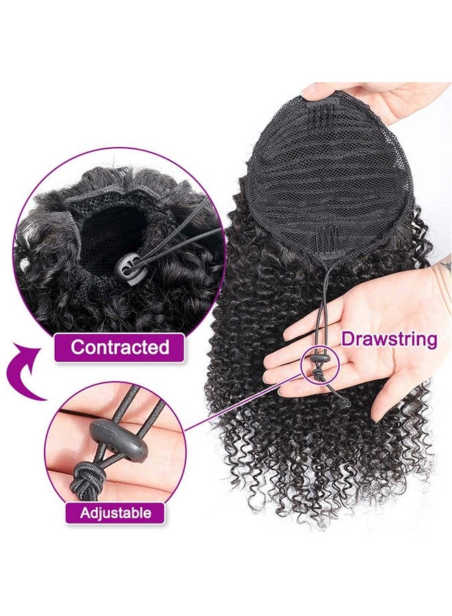 seelaak Eelaak Black Curly Long Ponytail Extension Drawstring Ponytails For Black Women Remy Human Hair Extensions Curly Ponytail With 2 Clips(1B 18 Inch) - Image 5