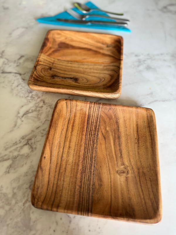appeasy Wooden Square Platter | Wooden Serving Tray | Appetizer Plate | Snacks Serving Plate for Home Kitchen and Cafe Restaurant (Pack of 2) - Image 1