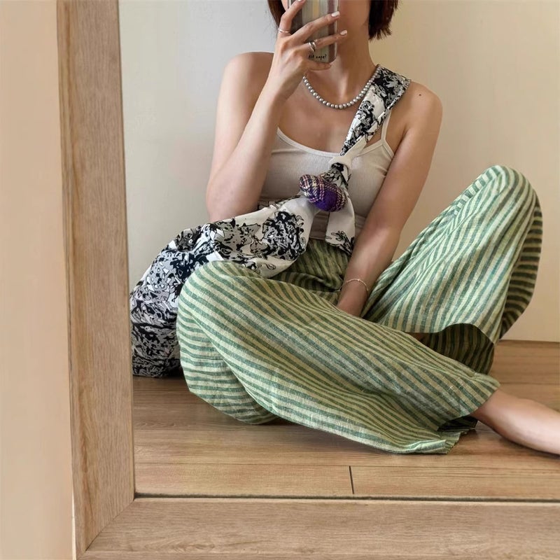 Women's Casual Linen Stripe Cropped Pants - Image 2
