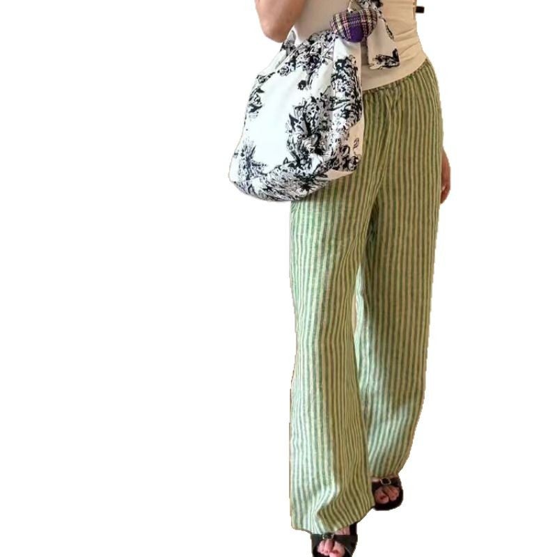Women's Casual Linen Stripe Cropped Pants - Image 1