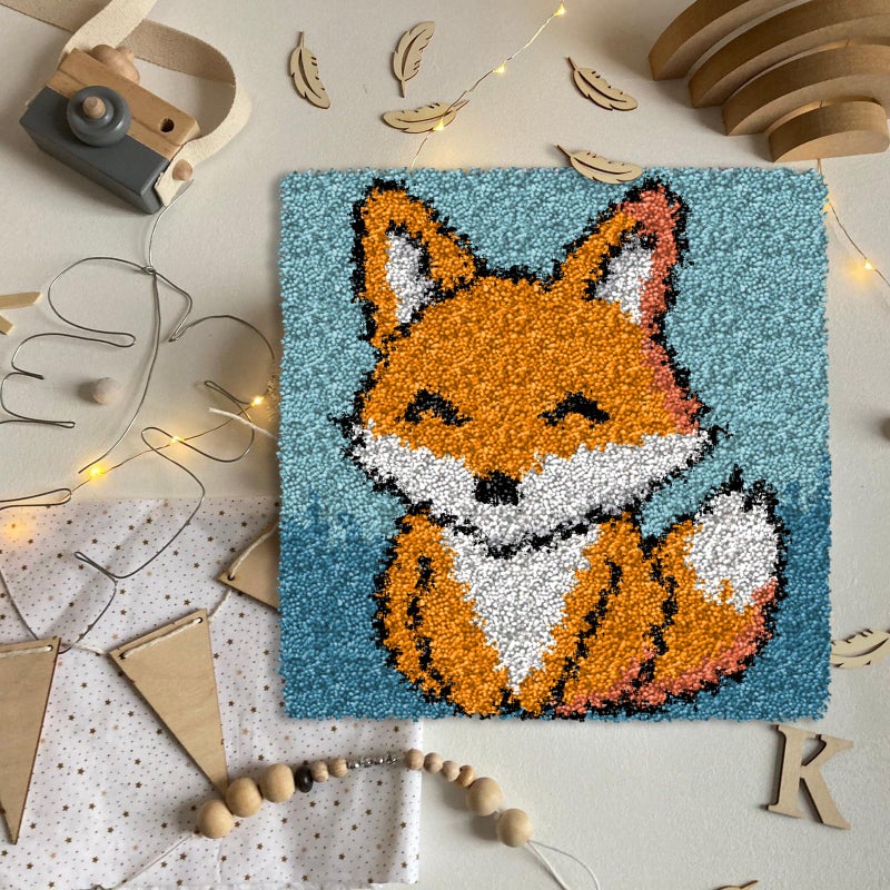 YP Latch Hook Kits for Kids Adults DIY Rug Tapestry Kits with Printed Canvas Embroidery Kits Festival Gifts Home Decoration (Fox,11.8inch X 11.8inch) - Image 2