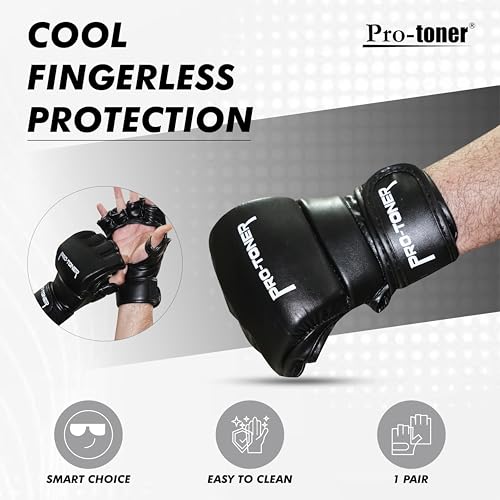Protoner Martial Arts Training Gloves - MMA Kickboxing Grappling Gloves with Thich Pad | All in One Kickboxing,Boxing, Street Fight, Mitts | (MMA Black) - Image 4