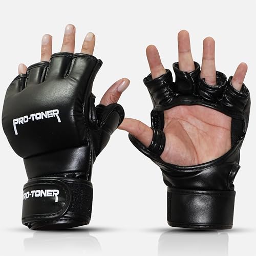 Protoner Martial Arts Training Gloves - MMA Kickboxing Grappling Gloves with Thich Pad | All in One Kickboxing,Boxing, Street Fight, Mitts | (MMA Black) - Image 1