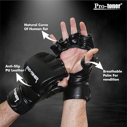 Protoner Martial Arts Training Gloves - MMA Kickboxing Grappling Gloves with Thich Pad | All in One Kickboxing,Boxing, Street Fight, Mitts | (MMA Black) - Image 3