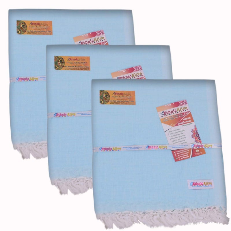 EthnicAlive Bhagalpuri Chadar for Summer| Soft Dull Cotton Chadar for Sleeping | Odhne Wali Chadar-Blue Pack of 3 - Image 1