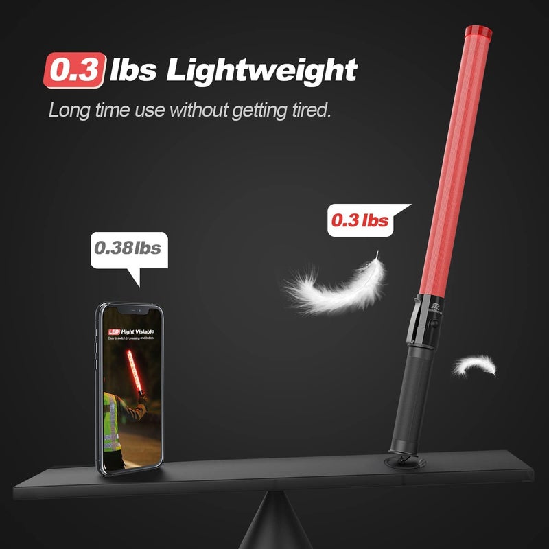 RoadHero 4 Pack Traffic Wand, 21 Inch Led Traffic Control Wands with 2 Flashing Modes, Safety Light Baton with Side Clip for Airport, Parking, Car Directing - Image 4