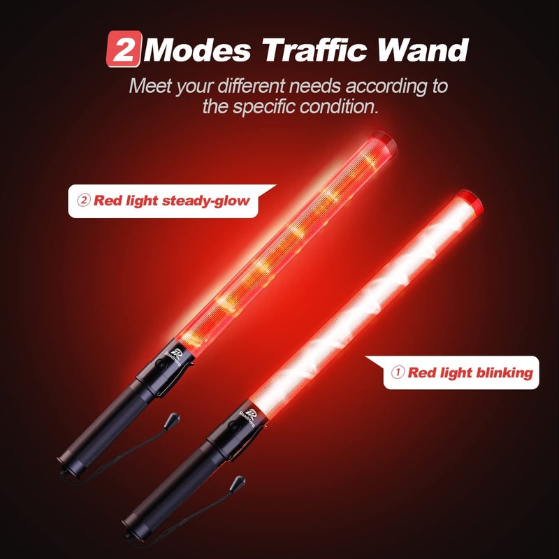 RoadHero 4 Pack Traffic Wand, 21 Inch Led Traffic Control Wands with 2 Flashing Modes, Safety Light Baton with Side Clip for Airport, Parking, Car Directing - Image 5