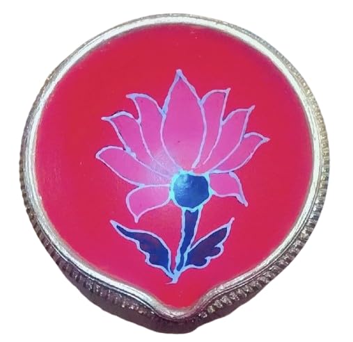 Potterywalaz Pink Lotus Design Traditional Handmade Terracotta Big Size Mitti Diya for Laxmi Puja Diwali Diyas Size 13x13x5cm - Image 1