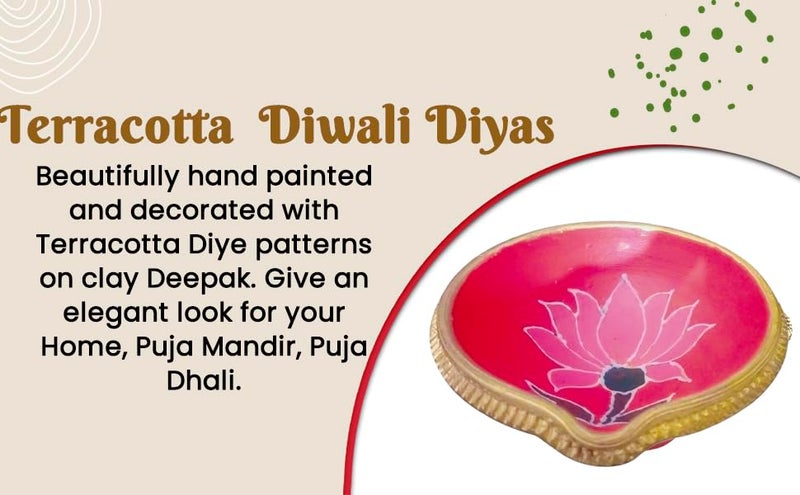 Potterywalaz Pink Lotus Design Traditional Handmade Terracotta Big Size Mitti Diya for Laxmi Puja Diwali Diyas Size 13x13x5cm - Image 5