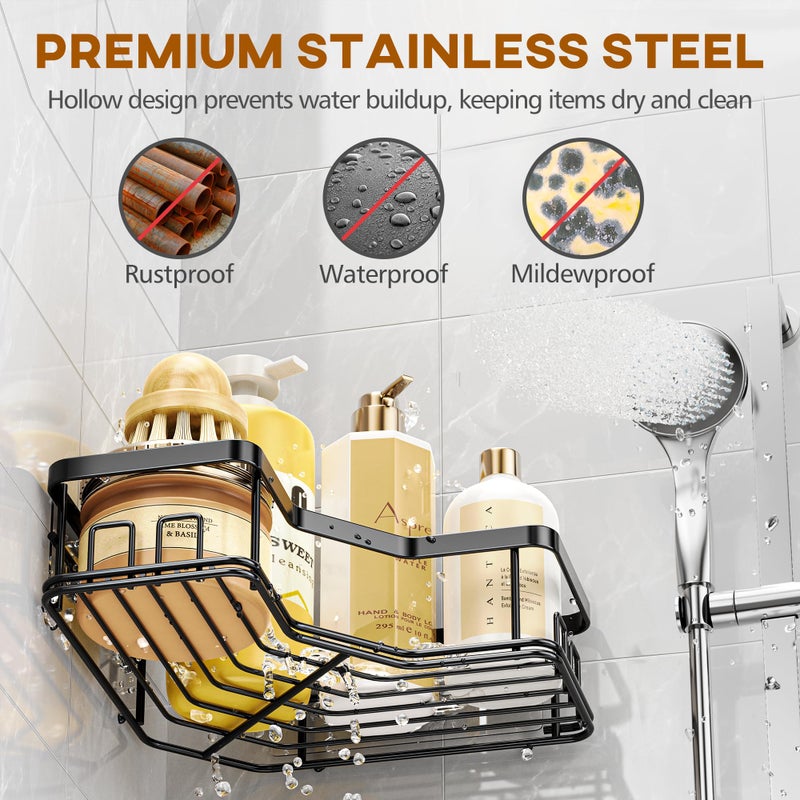 MAXIFFE 3 Pack Corner Shower Caddy with Soap Holder, Large Capacity Sturdy Easy Install No Drilling Stainless Steel Hold 40 LBS Shower Organizer Shelves Rack Storage for Family Renters Bathroom, Black - Image 5