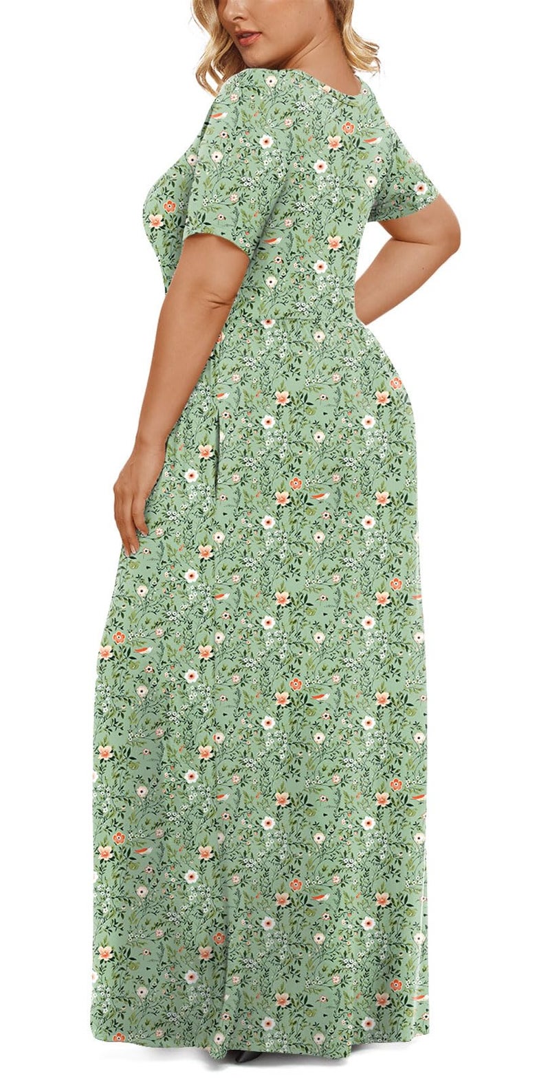 LONGYUAN Women's Plus Size Maxi Dresses for Curvy Women Summer Short Sleeve Casual 2026 Long Dress Green Fl 3XL - Image 3