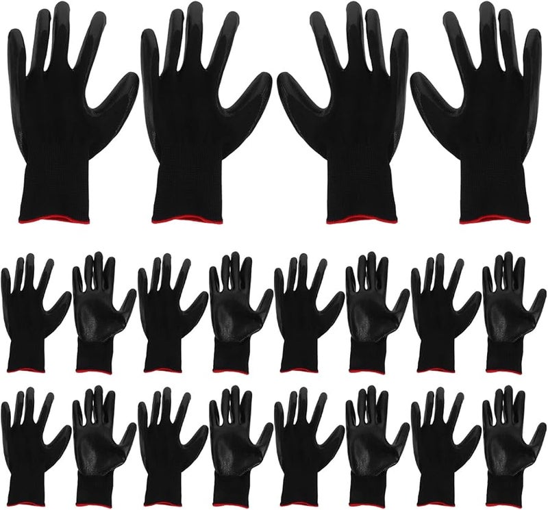 قفازات عمل ثقيلة مضادة للانزلاق 12 زوجًا باللون الأسود للبناء والبستنة وتفصيل السيارات - Image 2